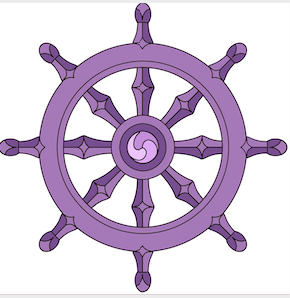 Buddhist club's logo of a purple ship's wheel