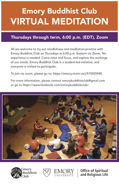 Emory Buddhist Club Virtual Meditation Poster