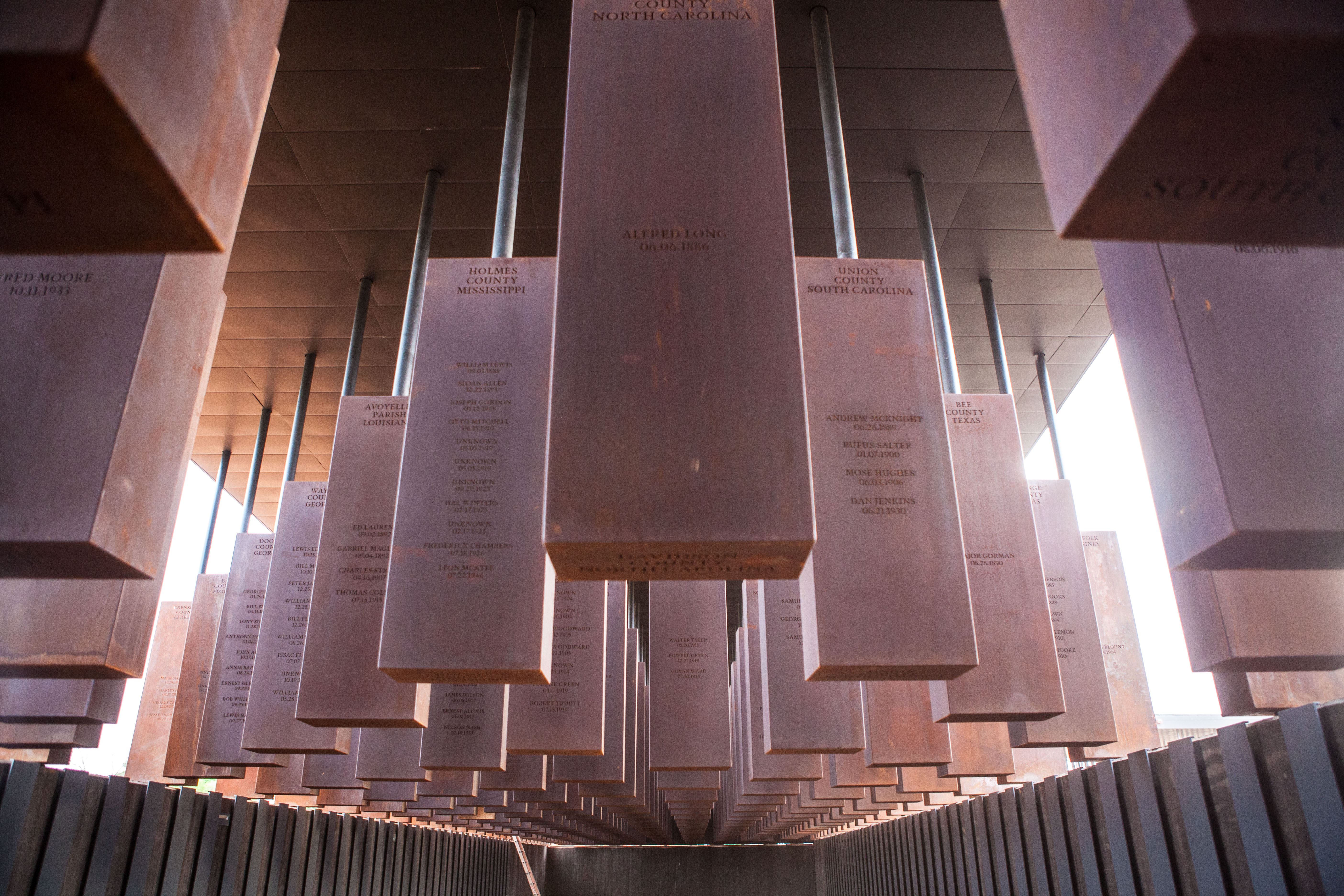 The memorial corridor at the national memorial for peace and justice